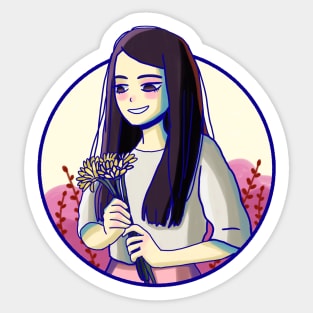 Cute girl holding yellow flowers Sticker